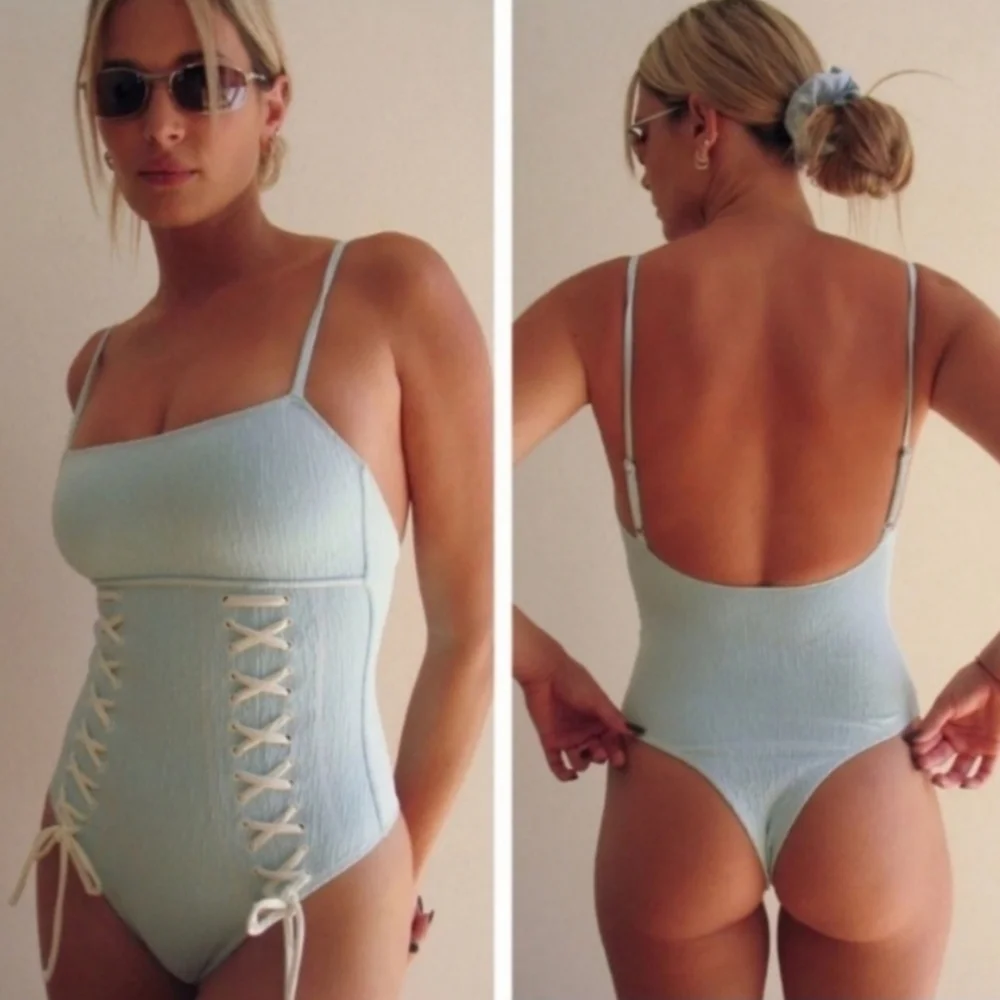 New!Frankie's‎ Bikinis Kylee Lace-up One Piece Swimsuit:L